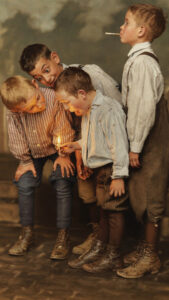 Boys Smoking for the First Time 1910 Colorized Lewis Hines Photo